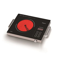 إمبكس موقد يعمل بالأشعة تحت الحمراء - تحكم باللمس والمقبض، لوحة كريستال صغيرة، شاشة LED مكونة من 4 أرقام، مؤقت 4 ساعات، 8 مستويات طاقة، مستويات حرارة مختلفة، متوافقة مع جميع أدوات الطهي 2000.0 وات IR 2703 أسود