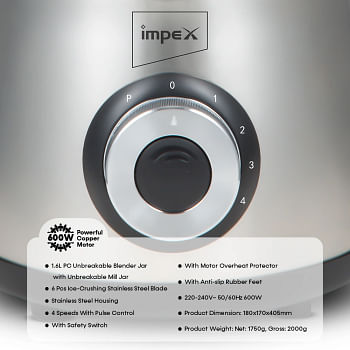 Impex 2-In-1 Powerful Blender Grinder 1.8 L 650 W BL 3509 White