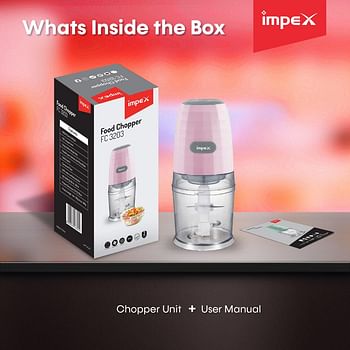 Impex Food Chopper 0.6 L 300 W FC 3203 Pink/Clear