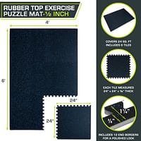 ProsourceFit Rubber Top Exercise Puzzle Mat ½ or ¾ inch, EVA Foam Interlocking Tiles for Home Gym Protective Flooring for Equipment and Workouts, 24sqf or 48sqf