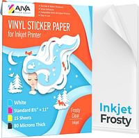 Printable Vinyl Sticker Paper for Inkjet Printer - Frosty Clear - Semi-Transparent -15 Self-Adhesive Sheets - Waterproof Decal Paper - Standard Letter Size 8.5"x11"