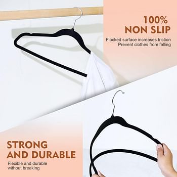 SKY-TOUCH 20pcs Non Slip Felt Hangers Space Saving Clothes Hanger Velvet Hanger Heavy Duty Adult Hanger For Coat, Suit - Black