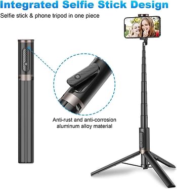 Toneof 60" Cell Phone Selfie Stick Tripod,Smartphone Tripod Stand All-in-1 with Integrated Wireless Remote,Portable,Lightweight,Extendable Phone Tripod for 4''-7'' iPhone and Android (Black)
