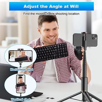 Toneof 60" Cell Phone Selfie Stick Tripod,Smartphone Tripod Stand All-in-1 with Integrated Wireless Remote,Portable,Lightweight,Extendable Phone Tripod for 4''-7'' iPhone and Android (Black)