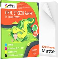 Limia's Care Printable Vinyl Sticker Paper for Inkjet Printer - Matte White - 100 Self-Adhesive Sheets - Waterproof Decal Paper - Standard Letter Size 8.5"x11"
