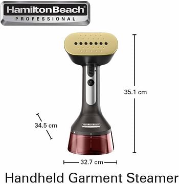 Hamilton Beach Professional Handheld Garment Steamer with fabric brush, Upto 1740W and 28g/min powerful steam flow, 2 steam modes, 300ml capacity, ergonomic handle, 6ft cord, 11590-ME