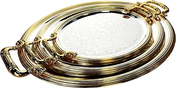 Zolten Silverplated 3Pc Large, Medium And Small Sizes Oval Tray Set Gold/Silver Colour 52.7X40.5/44.7X34.5/35.2X2 Cm