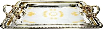 Zolten Silverplated 2Pc Large And Medium Sizes Rectangle Tray Set Gold/Silver Colour 43.5X29.7/5.5X24.3 Cm