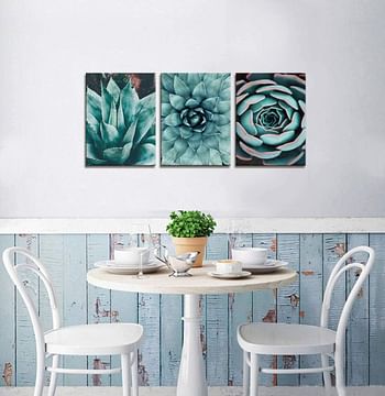 Canvas Wall Art Contemporary Simple Life Blue Agave Succulents Painting Wall Art For Bathroom Wall Decor - 3 Panels Framed Canvas Prints Tropical Plants Giclee Picture For Home Office Decorations
