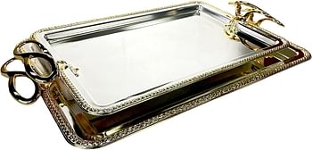 Zolten Silverplated 2Pc Extra Large And Large Sizes Rectangle Tray Set Gold/Silver Colour 50.5X34.5/43.5X29.7 cm