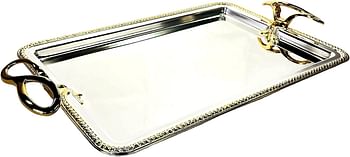 Zolten Silverplated 2Pc Extra Large And Large Sizes Rectangle Tray Set Gold/Silver Colour 50.5X34.5/43.5X29.7 cm