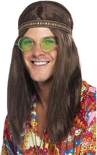 Smiffy Mens Hippie Kit With Headband, Specs And Necklace, Brown, Mens Hippie Kit, Brown With Headband, Specs And Necklace, 28358, One Size