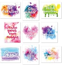 Outus Set of 9 Watercolor Inspirational Wall Art Prints Abstract Paint Motivational Quote Phrases Posters for Living Room Office Classroom Kids Room Decoration 8x10inch Unframed
