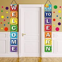 Sumind Back to School Banner Welcome Banner Porch Sign Polka Dot Wall Decals Set for Kids Boys Girls Kindergarten Pre-School Primary High School Classroom Decorations, Wall Stickers for Bedroom Living Room
