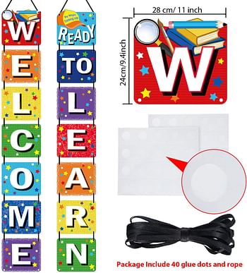 Sumind Back to School Banner Welcome Banner Porch Sign Polka Dot Wall Decals Set for Kids Boys Girls Kindergarten Pre-School Primary High School Classroom Decorations, Wall Stickers for Bedroom Living Room