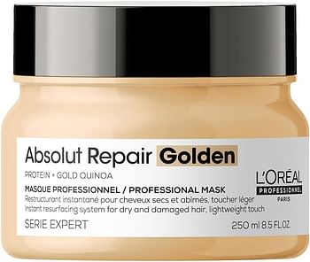 L’Oréal Professionnel | Absolut Repair Golden Mask | For dry & damaged hair | Repairs & Hydrates Dry, Damaged Hair |With Gold Quinoa & Protein | SERIE EXPERT | 250 ml