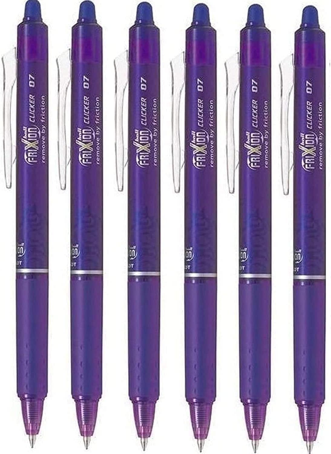 Pilot Purple/Violet Frixion Clicker Retractable Fine Rollerball Erasable Pens Pen 0.7mm Nib Tip 0.35mm Line BLRT-FR7 (Pack Of 6)