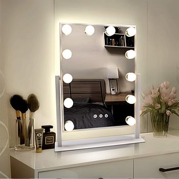 TUREWELL TUREWELL WEILY Hollywood Makeup Large Lighted Vanity Mirror with 3 Color Lights & 12 Dimmable Led Bulbs,Smart Touch Control Screen & 360 Degree Rotation