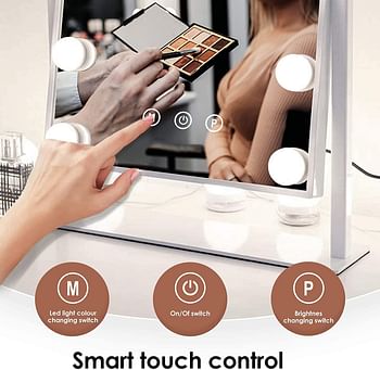 TUREWELL TUREWELL WEILY Hollywood Makeup Large Lighted Vanity Mirror with 3 Color Lights & 12 Dimmable Led Bulbs,Smart Touch Control Screen & 360 Degree Rotation