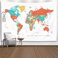 (150cm L x 130cm W, White Orange) - Capsceoll College Wall Decor, Cute Map Tapestry World Map Wall Tapestry Tapestries Map Wall Tapestry Map Map Tapestry Red Hanging Map Tapestry 150cm X 130cm,Whi...