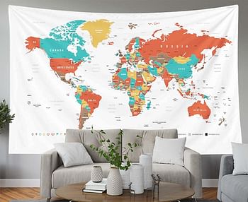 (150cm L x 130cm W, White Orange) - Capsceoll College Wall Decor, Cute Map Tapestry World Map Wall Tapestry Tapestries Map Wall Tapestry Map Map Tapestry Red Hanging Map Tapestry 150cm X 130cm,Whi...