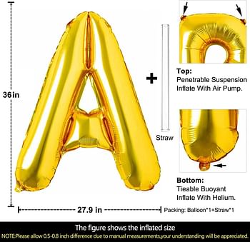 Goldedge S229-AG Letter A Balloons Helium Balloons, Foil Mylar Big for Birthday Party Anniversary Supplies Decorations, Gold 32 Inch Large