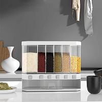 ECVV Multiple Dispenser For Grains & Cereals Dry Food One-Click Output Food Containers 6 Grid Cereal Dispenser Kitchen Storage - Transparent