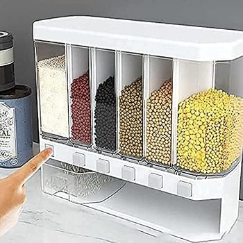 ECVV Multiple Dispenser For Grains & Cereals - Dry Food Dispenser, One-Click Output Food Containers, 6 Grid Cereal Dispenser, Rice Dispenser Kitchen Storage for Rice, Beans, Grains