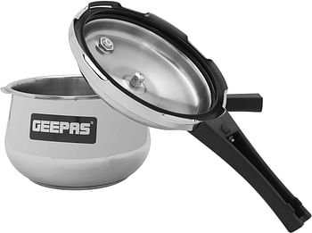 Geepas 5L Stainless Steel Pressure Cooker Lightweight & Durable Cooker with Lid Cool Touch Handle & Safety Valves Perfect for Boil Steam, Braise, Stew & Roast - Silver