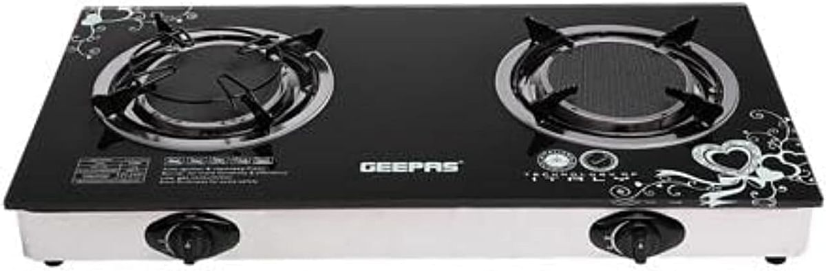 Geepas GK6865 Tempered Glass Doble Burner Gas Cooker, Black