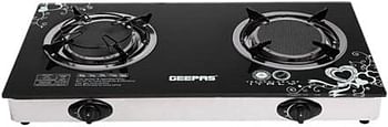 Geepas GK6865 Tempered Glass Doble Burner Gas Cooker, Black