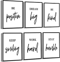 WALTSOM Inspirational Wall Art Framed Motivational Canvas Wall Art Positive Quote for Living Room Bedroom Office, Stretched Ready to Hang (Set of 6, 8X10in, Framed)