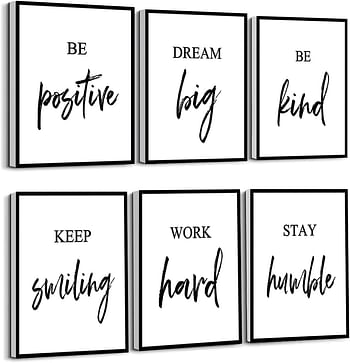 WALTSOM Inspirational Wall Art Framed Motivational Canvas Wall Art Positive Quote for Living Room Bedroom Office, Stretched Ready to Hang (Set of 6, 8X10in, Framed)