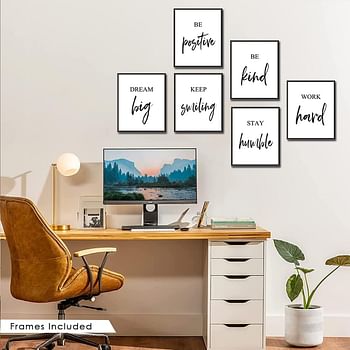 WALTSOM Inspirational Wall Art Framed Motivational Canvas Wall Art Positive Quote for Living Room Bedroom Office, Stretched Ready to Hang (Set of 6, 8X10in, Framed)