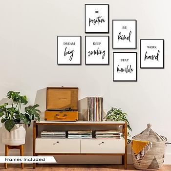 WALTSOM Inspirational Wall Art Framed Motivational Canvas Wall Art Positive Quote for Living Room Bedroom Office, Stretched Ready to Hang (Set of 6, 8X10in, Framed)