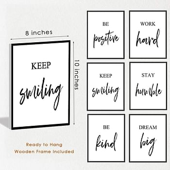 WALTSOM Inspirational Wall Art Framed Motivational Canvas Wall Art Positive Quote for Living Room Bedroom Office, Stretched Ready to Hang (Set of 6, 8X10in, Framed)