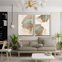 Plamc Abstract Wall Art Geometric Gold Leaf Flower Texture Art Canvas Painting Home Decoration Poster Print Wall Picture For Living Room Wall Decoration,No Frame,40X50Cmx2Pcs