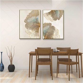 Plamc Abstract Wall Art Geometric Gold Leaf Flower Texture Art Canvas Painting Home Decoration Poster Print Wall Picture For Living Room Wall Decoration,No Frame,40X50Cmx2Pcs