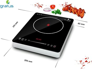 Gratus GRIC224ZGC Cooker Infrared 2200W And Touch Controller - Digital Display - Suits All Type Of Vessels - Black
