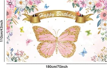 Butterfly Birthday Party Backdrop Decorations Butterfly Spring Theme Party Background Banner Signs Favor Supplies for Toddler’ Birthday Baby Girl Shower,Pink Photo Booth Props,71’’ x 43’’