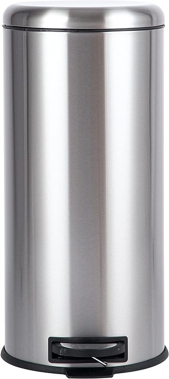 Amazn Basics round pedal trash bin, Stainless Steel, 30L