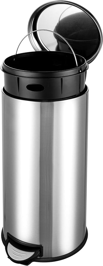 Amazn Basics round pedal trash bin, Stainless Steel, 30L