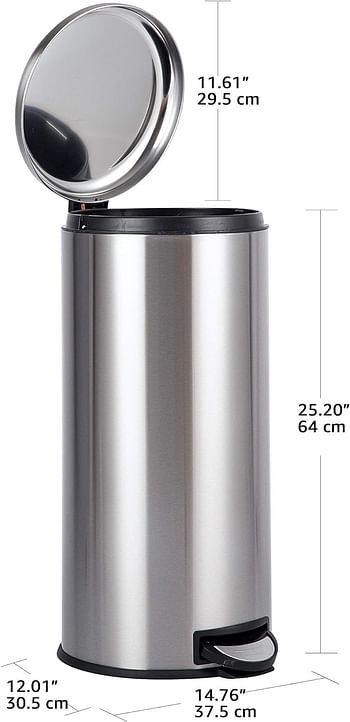 Amazn Basics round pedal trash bin, Stainless Steel, 30L