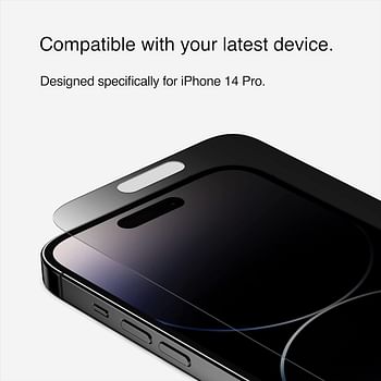 Belkin Privacy Tempered Glass iPhone 14 Pro screen protector, Treated Surface with Anti-Fingerprint Coating, Anti-Spy and Bubble Free Application with Included Easy Align Tray, iPhone case compatible