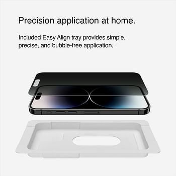 Belkin Privacy Tempered Glass iPhone 14 Pro screen protector, Treated Surface with Anti-Fingerprint Coating, Anti-Spy and Bubble Free Application with Included Easy Align Tray, iPhone case compatible