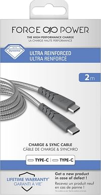 Force Power Ultra Reinforced USB C to USB C cable 2M 3A Grey