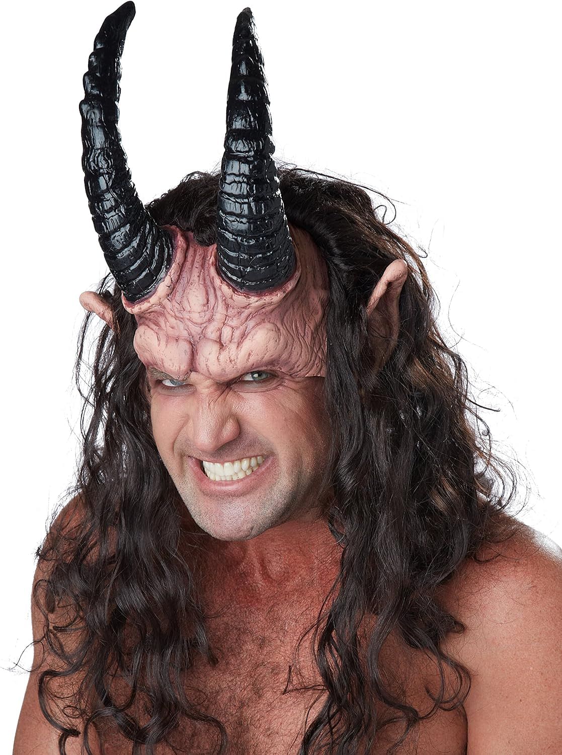 California Costumes Men Davious Demon Half Mask With Hair, One Size, Tan/Black