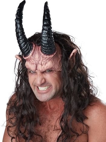 California Costumes Men Davious Demon Half Mask With Hair, One Size, Tan/Black