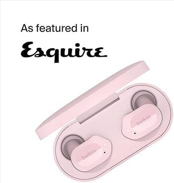 Belkin SOUNDFORM Play True Wireless Earbuds, Wireless Earphones with 3 EQ Presets, IPX5 Sweat and Water Resistant, 38 Hours Play Time for iPhone, Galaxy, Pixel and More - Pink,