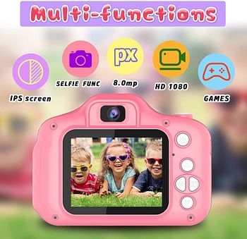 TDOO Kids Camera,Mini Rechargeable Child Digital Camera Shockproof Video Camcorder Gifts for 3-8 Year Old Boys Girls,8MP HD Video 2 Inch Screenfor Ou r Play(32GB Card Included) (E)